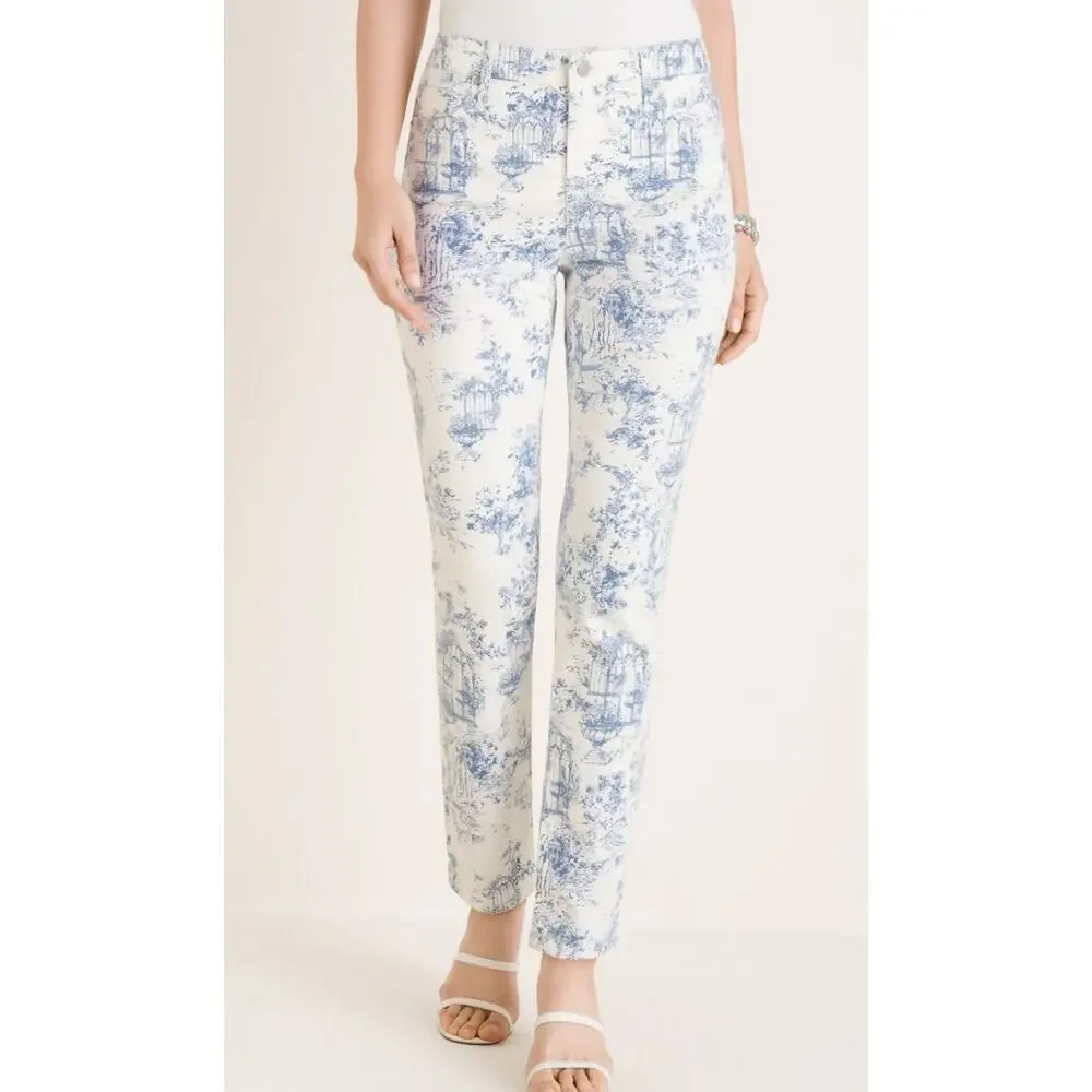 Chico's Women's Floral So Slimming Girlfriend Slim Leg Ankle Pant Size 14R - Picture 1 of 7